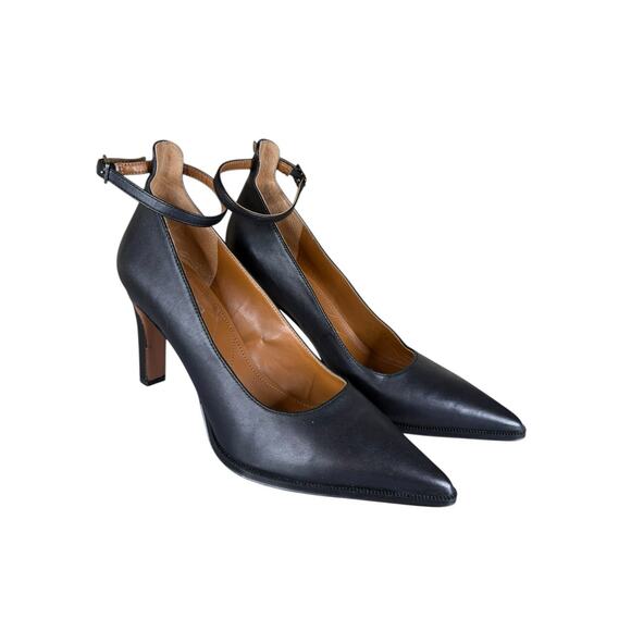 Franco Sarto Adeja Black Leather Ankle Strap Pointed Toe Heels Size 8.5M - Picture 3 of 11